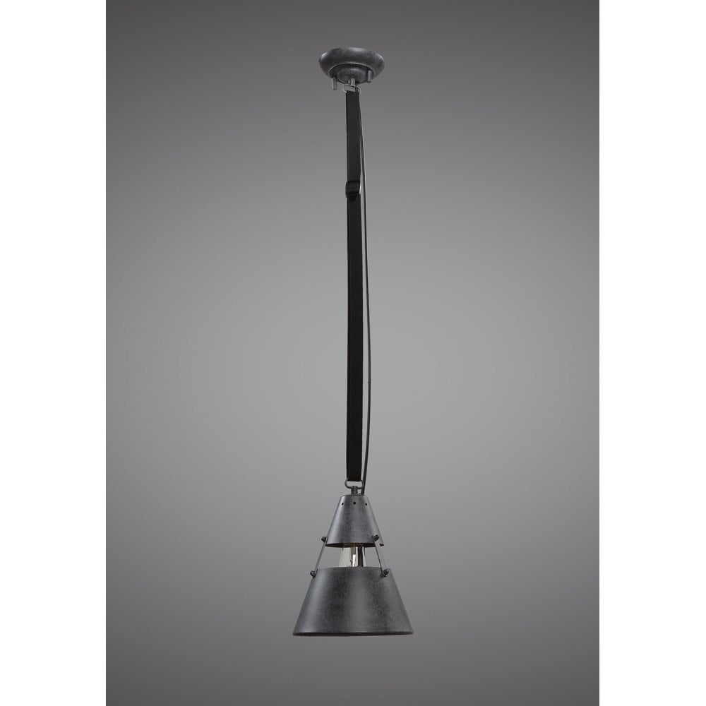 Retro Industrial Pendant Light with Oxide Metal and Black Straps