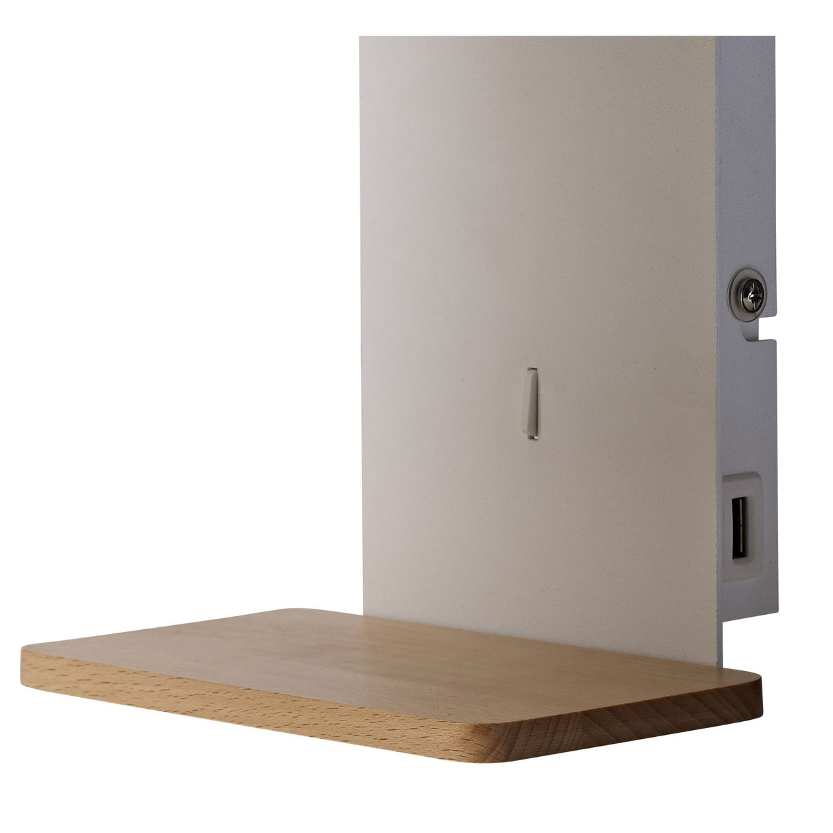 Nordica II Adjustable Wall Light with USB Charger, White Metal and Beech with Ivory Shade