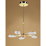 Juno Telescopic LED Pendant, 5 Light, 30W, Satin Gold & Frosted Acrylic, 3000K Warm Glow, 3-Year Warranty