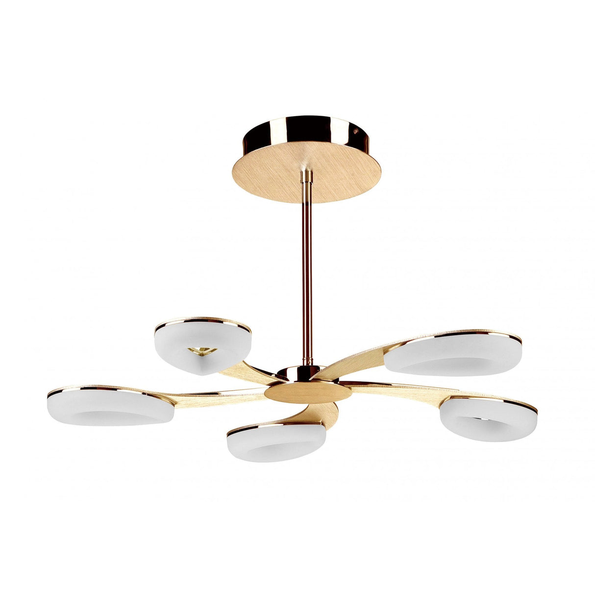 Juno Telescopic LED Pendant, 5 Light, 30W, Satin Gold & Frosted Acrylic, 3000K Warm Glow, 3-Year Warranty