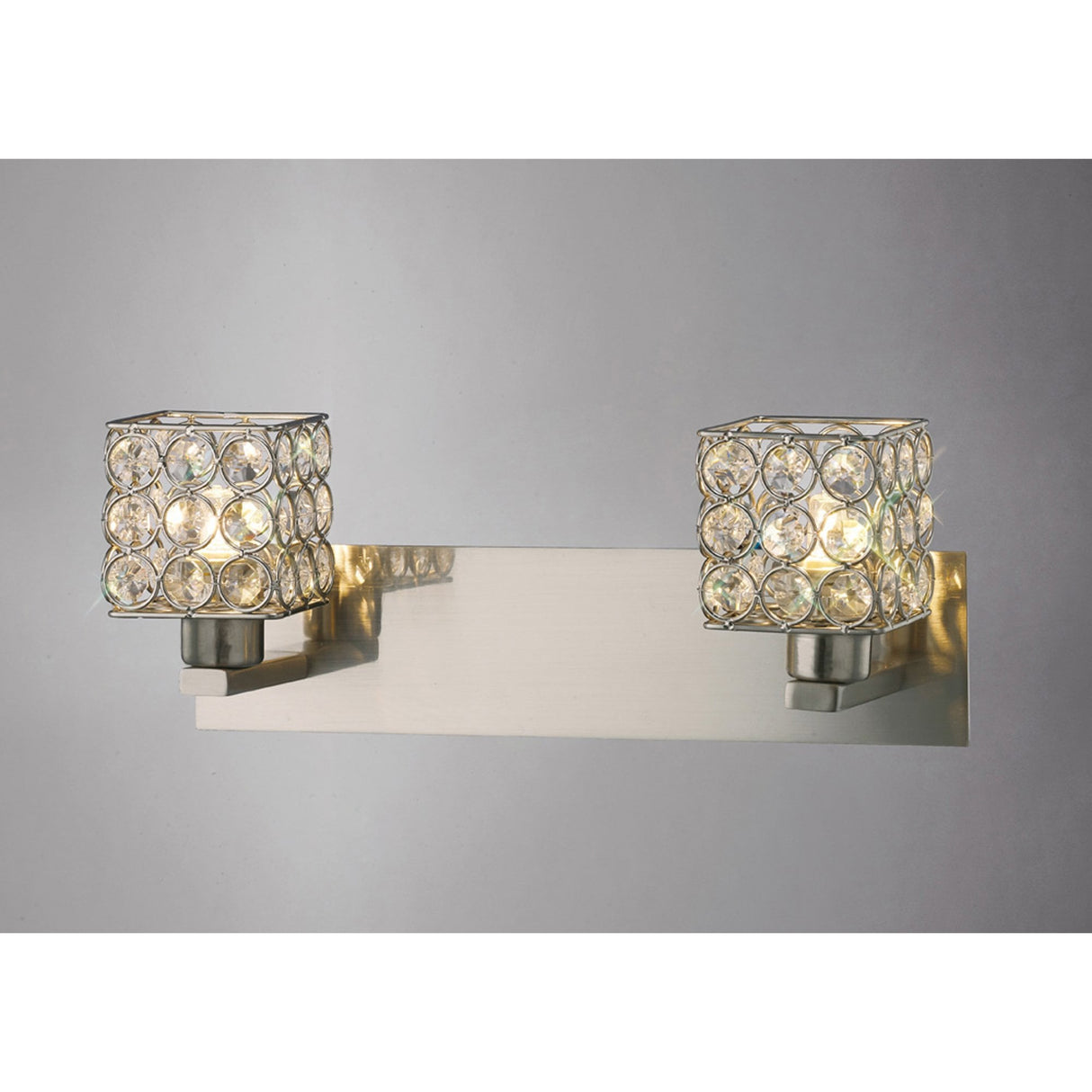 Elsa Satin Nickel and Crystal Dual Light Wall Lamp