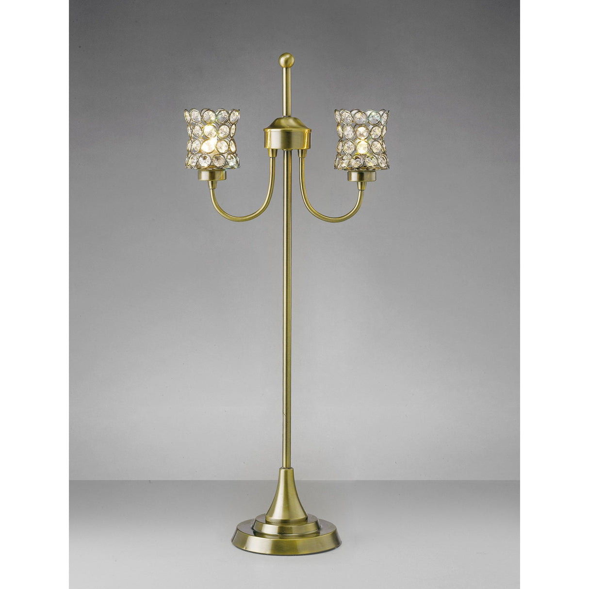 Nelson Dual Light Crystal Table Lamp in Antique Brass Finish