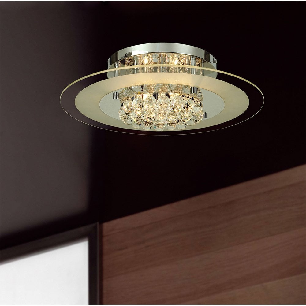 Delmar 6-Light Ceiling Fixture in Polished Chrome with Glass and Crystal Accents