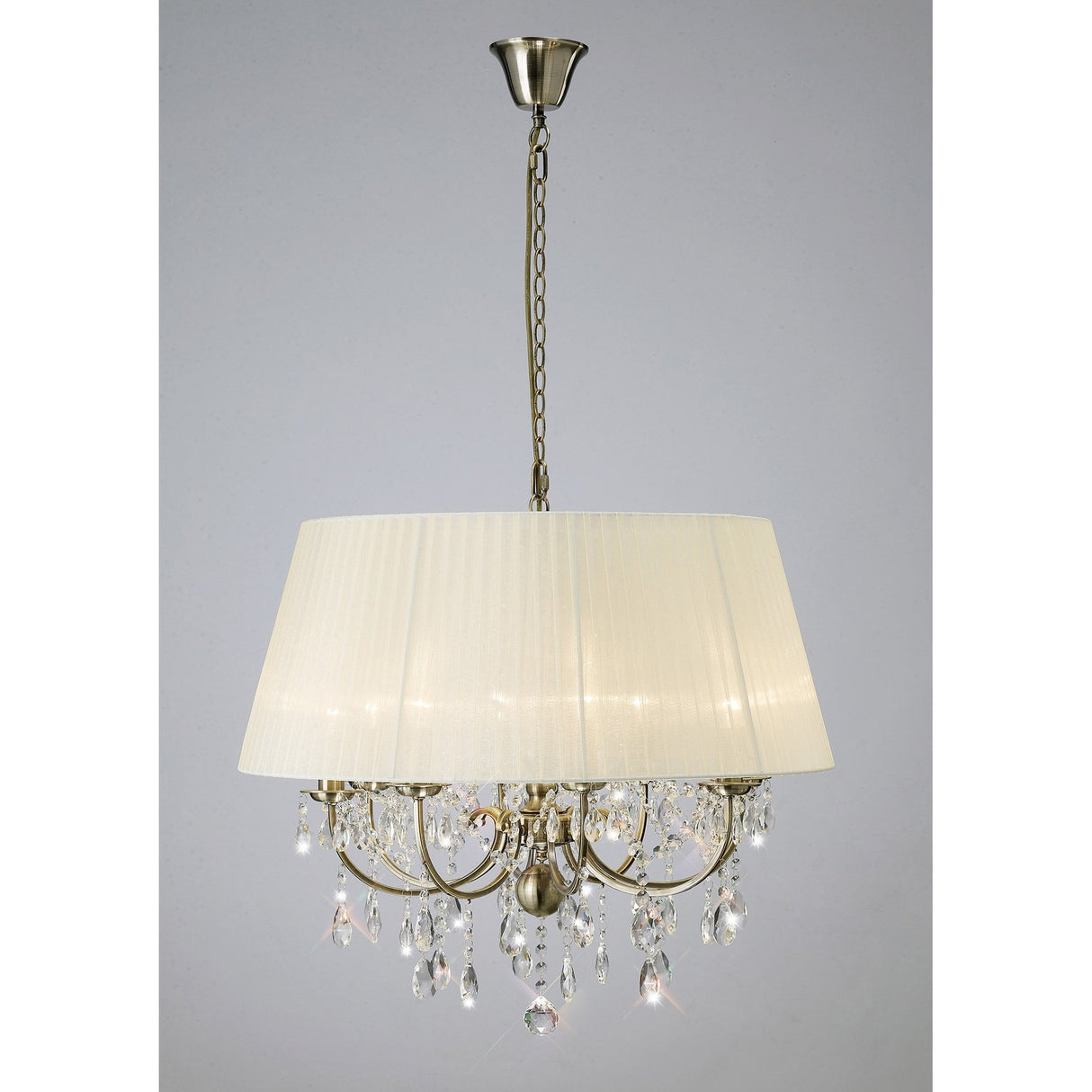 Olivia 8-Light Antique Brass Pendant with Ivory Cream Shade and Crystal Accents
