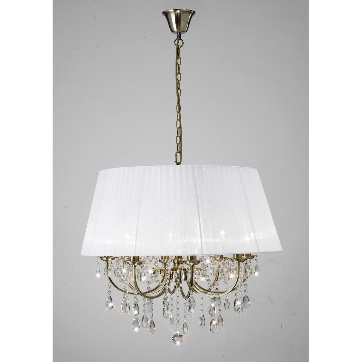 Olivia Antique Brass & Crystal 8-Light Pendant with White Shade