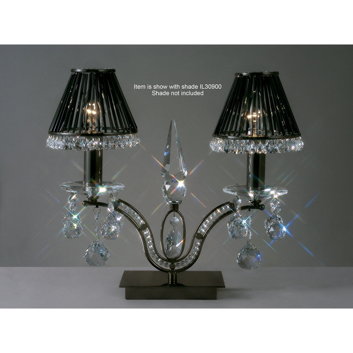 Tara Table Lamp - Dual Light Black Chrome with Elegant Crystal Accents