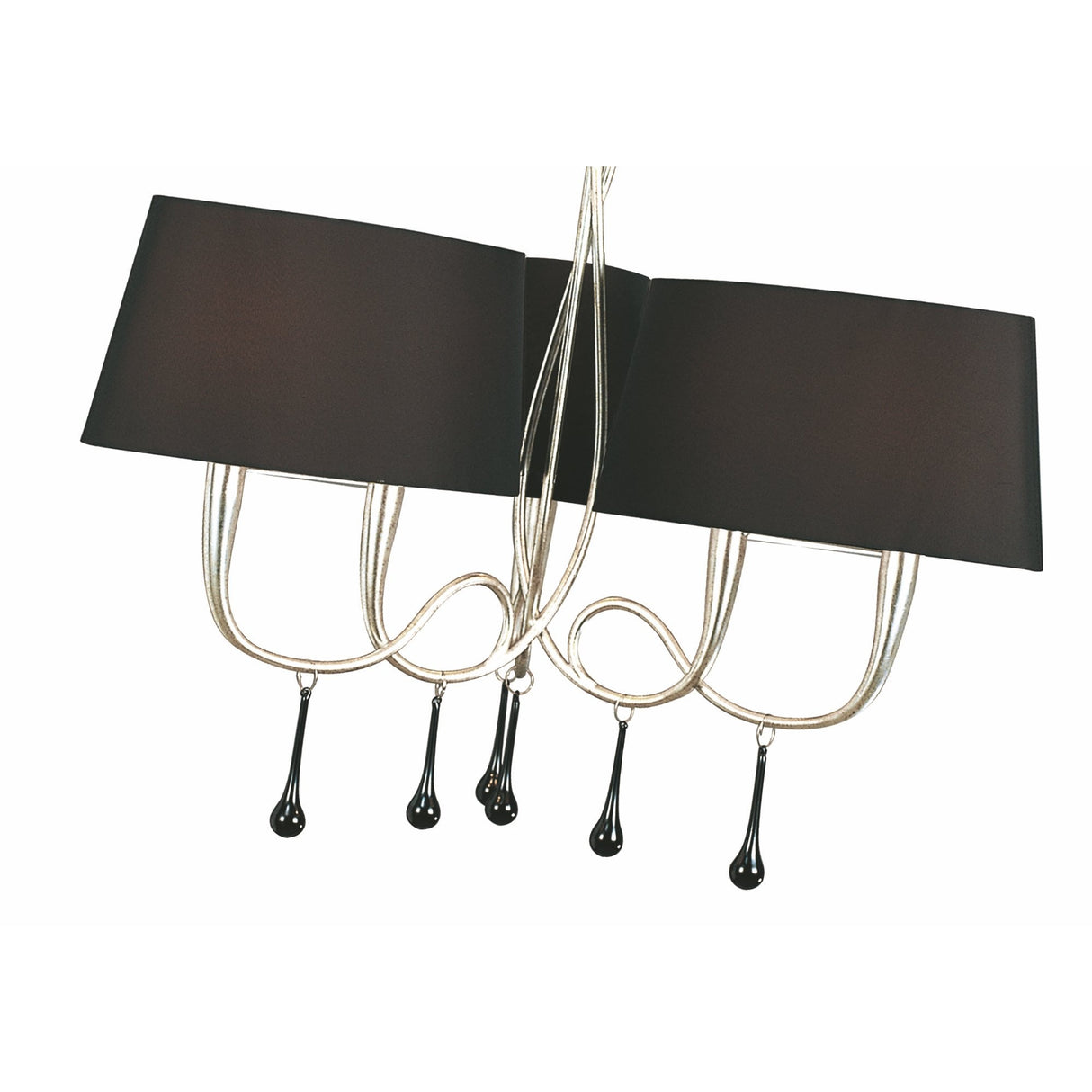 Paola 3-Arm Pendant Light with Black Shades and Glass Accents in Silver Finish