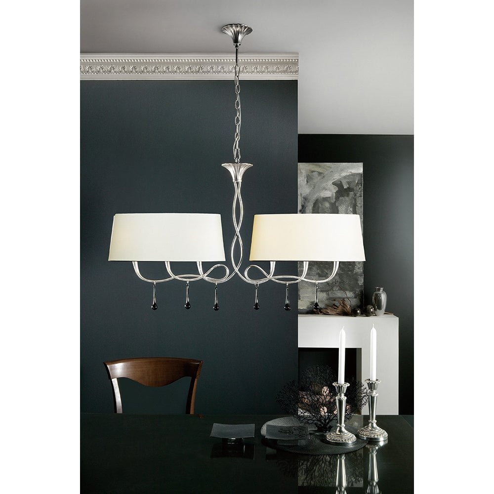 Paola 2-Arm Pendant Light with Cream Shades & Black Glass Accents