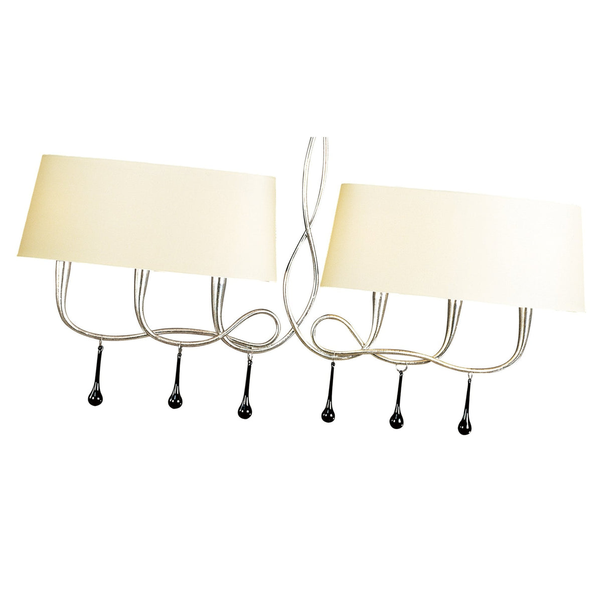Paola 2-Arm Pendant Light with Cream Shades & Black Glass Accents