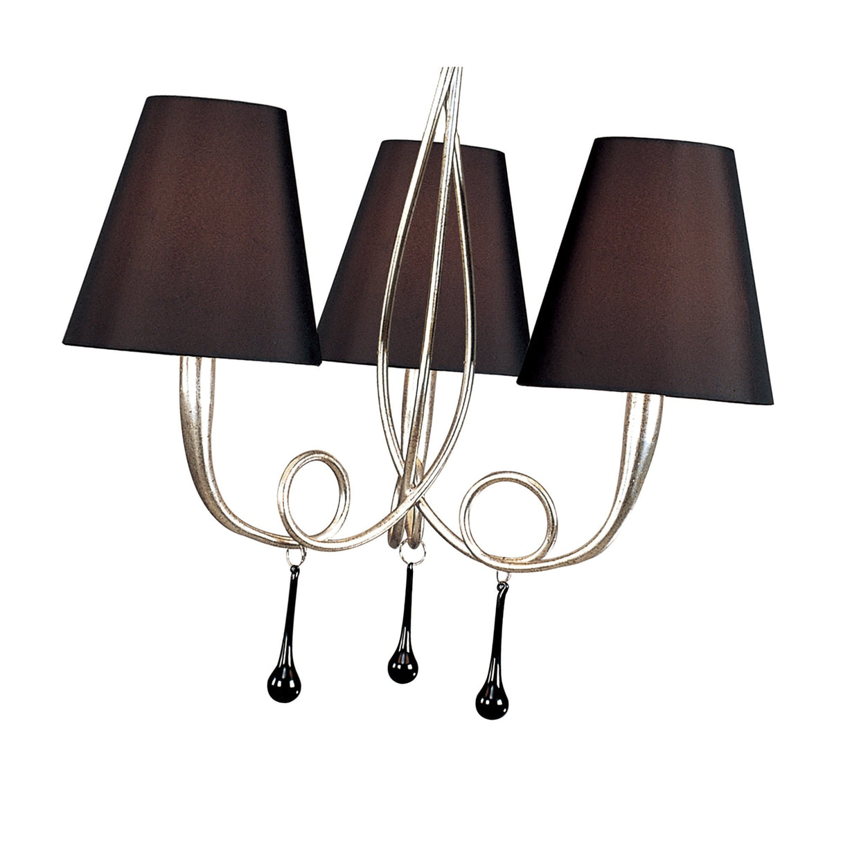 Paola Trio Pendant Light with Silver Finish, Black Shades & Removable Glass Droplets