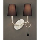 Paola Modern Classic 2-Light Wall Lamp in Silver with Black Shades and Glass Accents