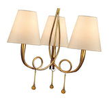 Paola Pendant Light Trio E14, Gold Finish with Cream Shades & Amber Glass Accents