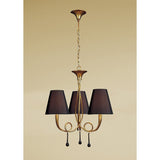 Paola 3-Light Pendant in Gold with Black Shades & Amber Glass Accents
