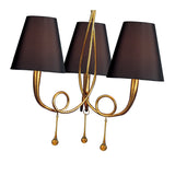 Paola 3-Light Pendant in Gold with Black Shades & Amber Glass Accents