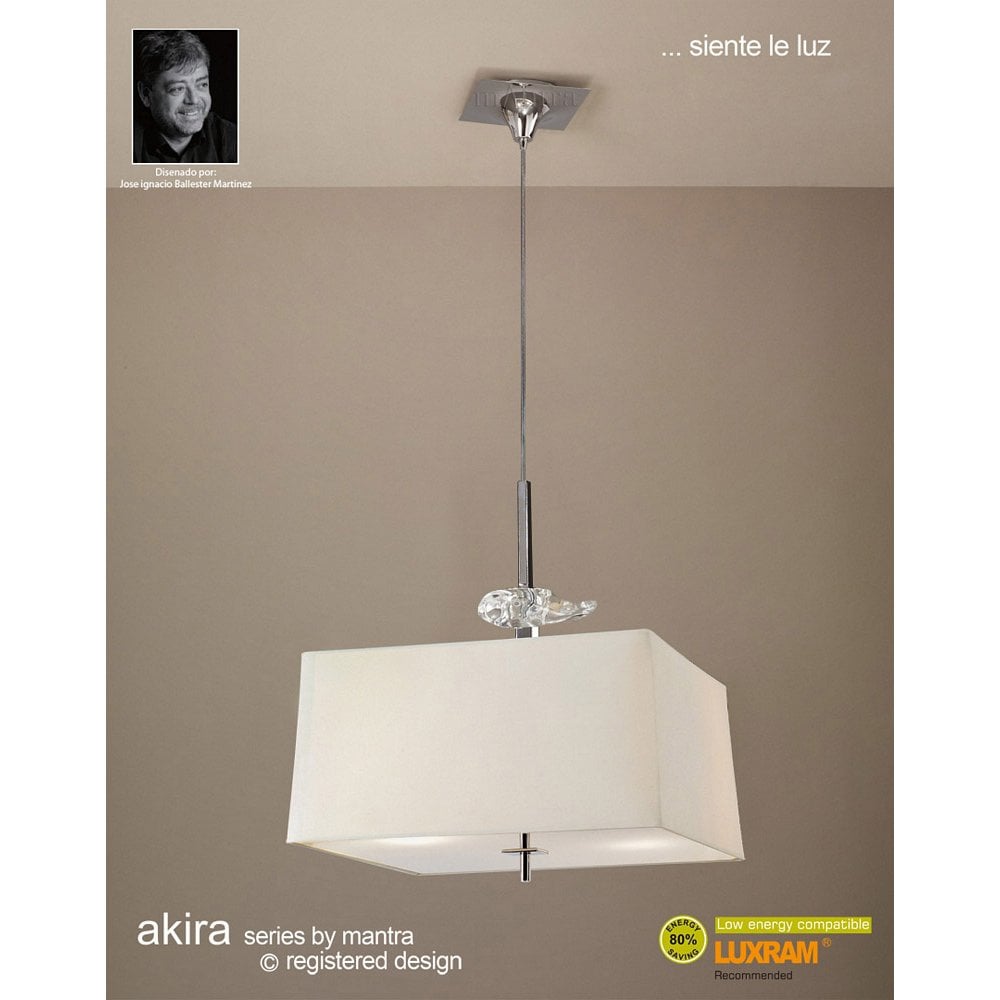 Akira 4-Light Pendant in Polished Chrome with Frosted Glass and Cream Shade