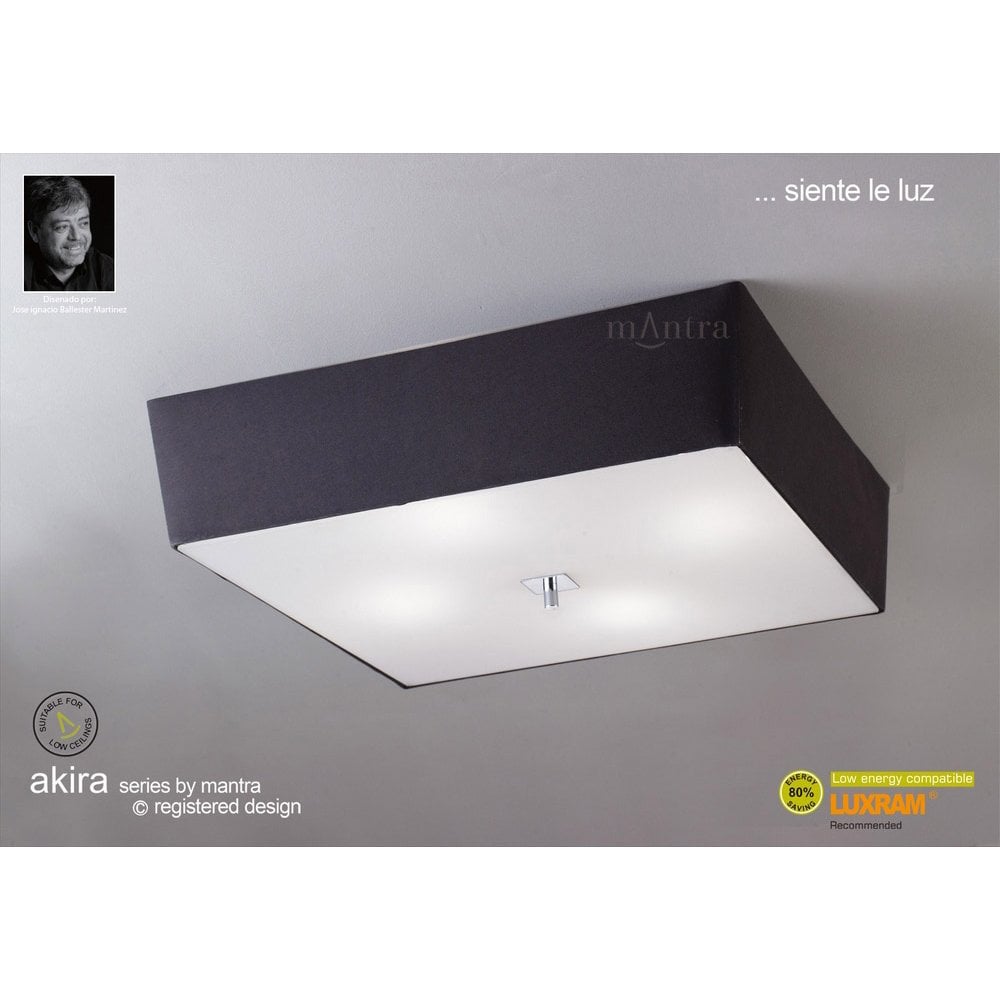 Akira Ceiling Light: Sleek Polished Chrome with Frosted Glass and Black Square Shade