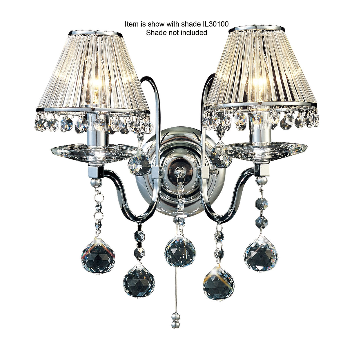 Polished Chrome Crystal Elegance: Bianco Dual Light Wall Lamp with Pull Switch