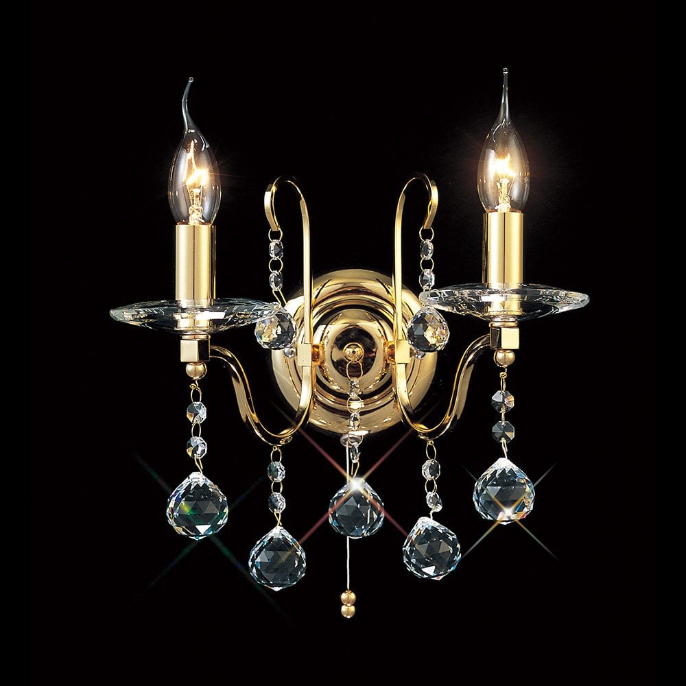 Elegant Bianco Dual-Light Wall Sconce in French Gold with Clear Crystal Accents