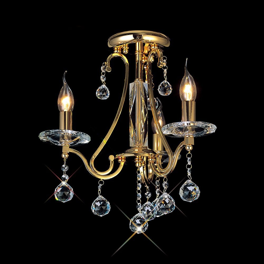 Bianco 3-Light French Gold Ceiling Fixture with Crystal Accents