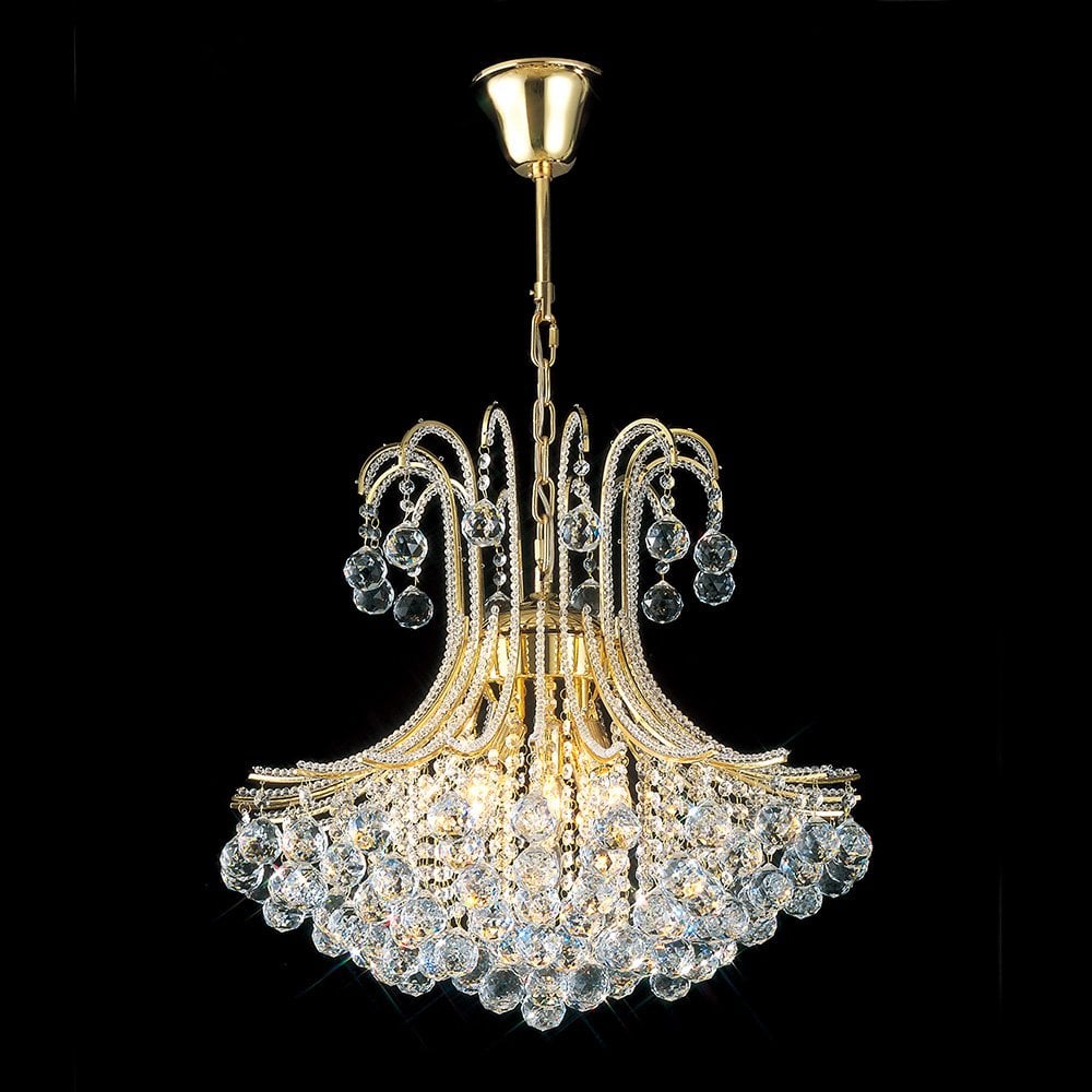 Bask Round Pendant Light with Clear Crystal Accents in French Gold