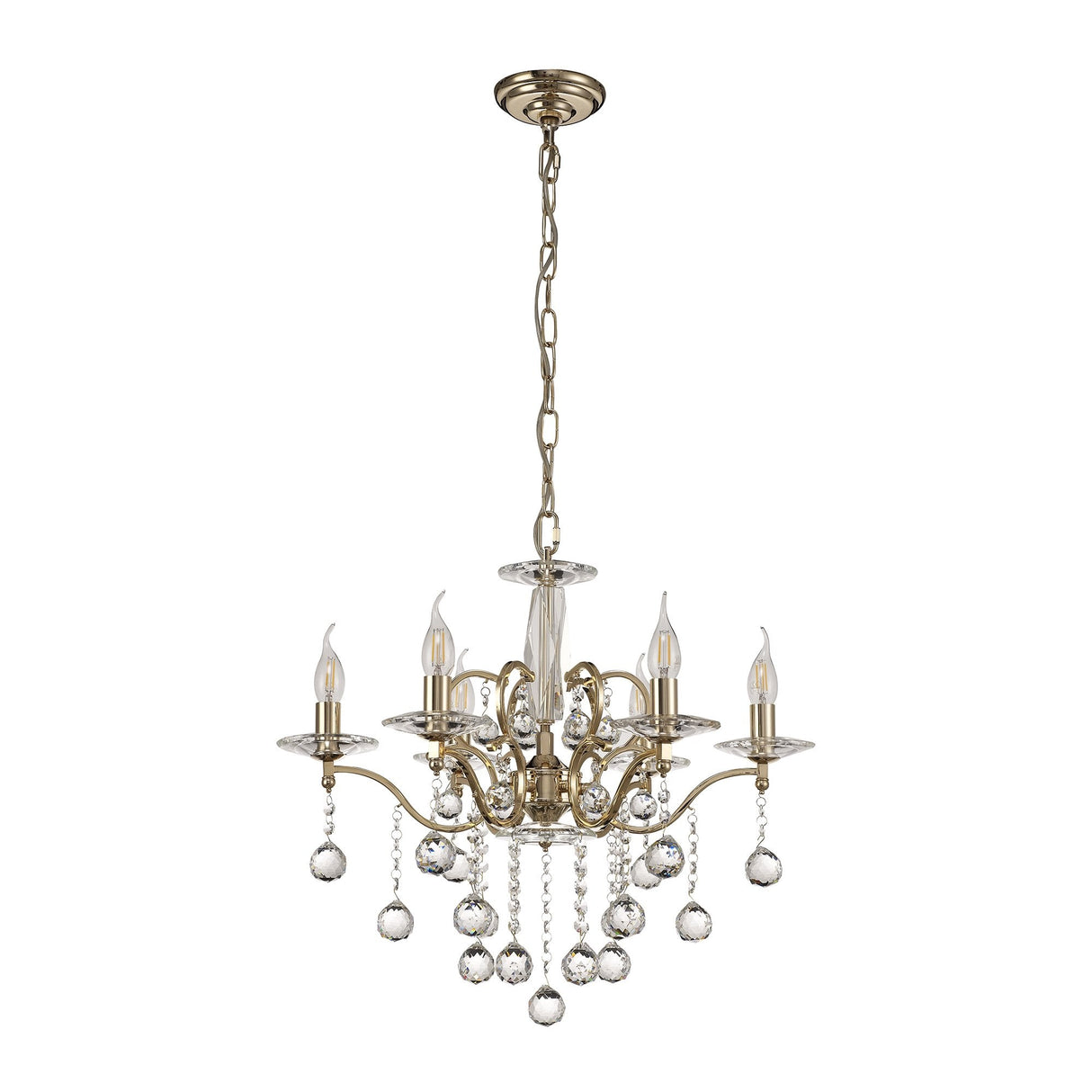 Zinta 6-Light Pendant in French Gold with Clear Diyas Select Crystals