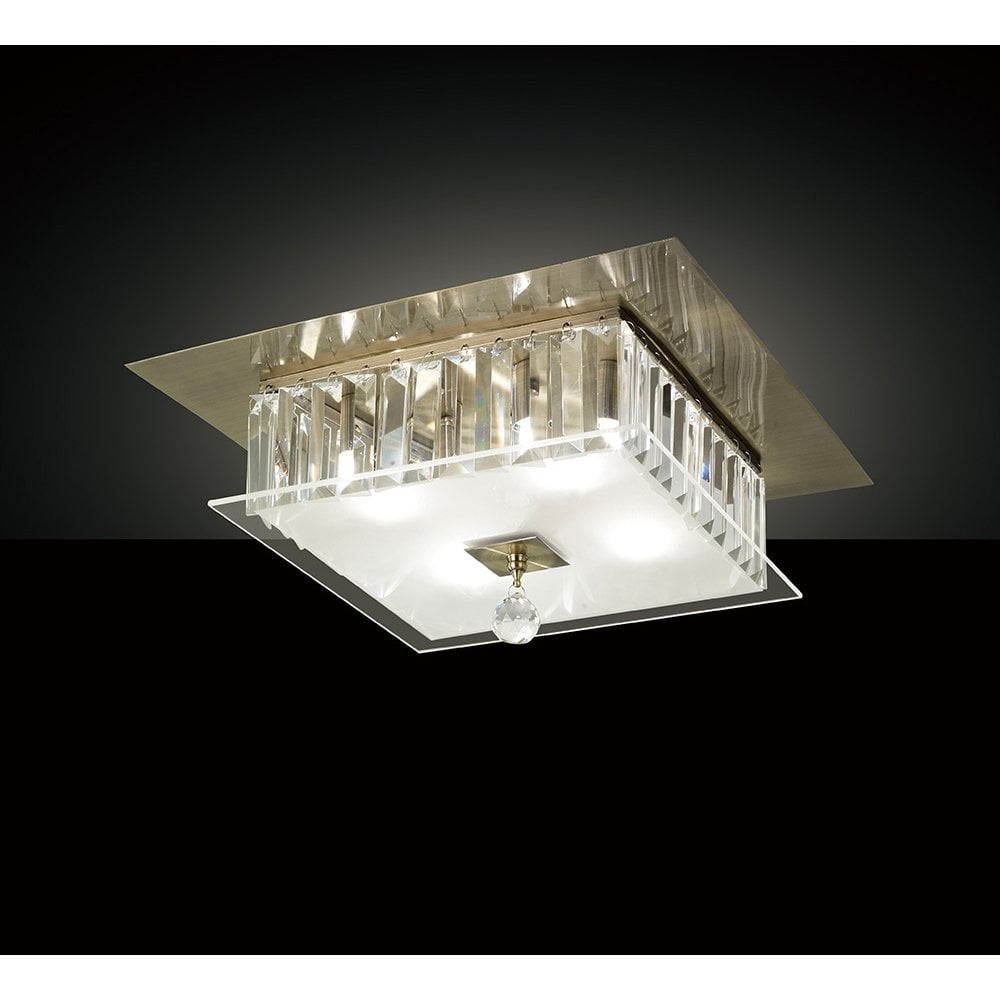 Tosca Square Crystal Flush Mount with Antique Brass Finish