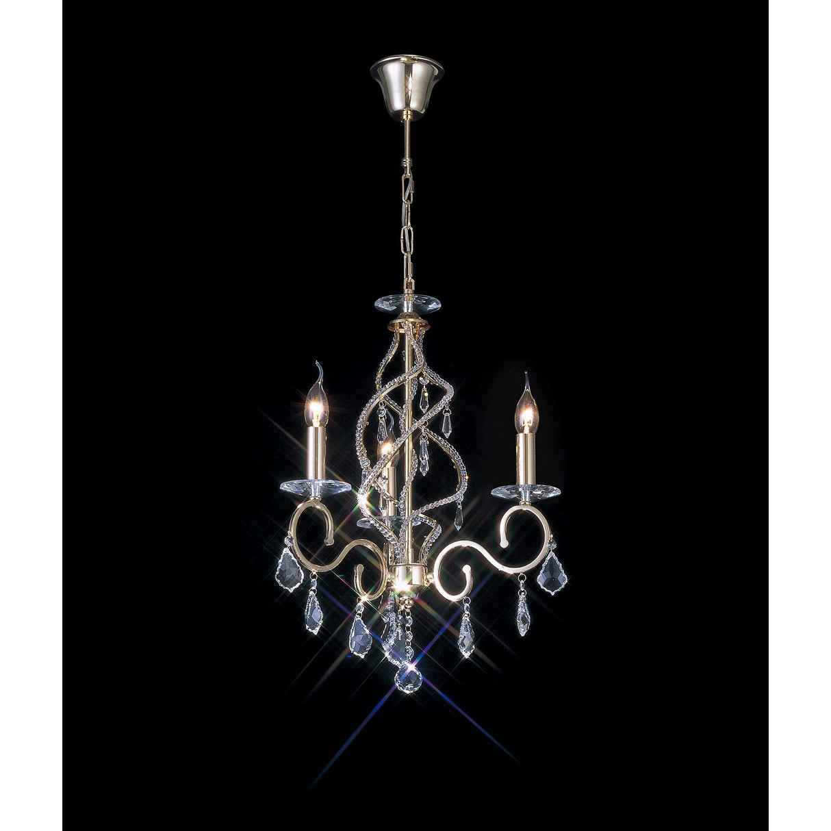 Torino Elegance Pendant: 3-Light Crystal Chandelier in French Gold