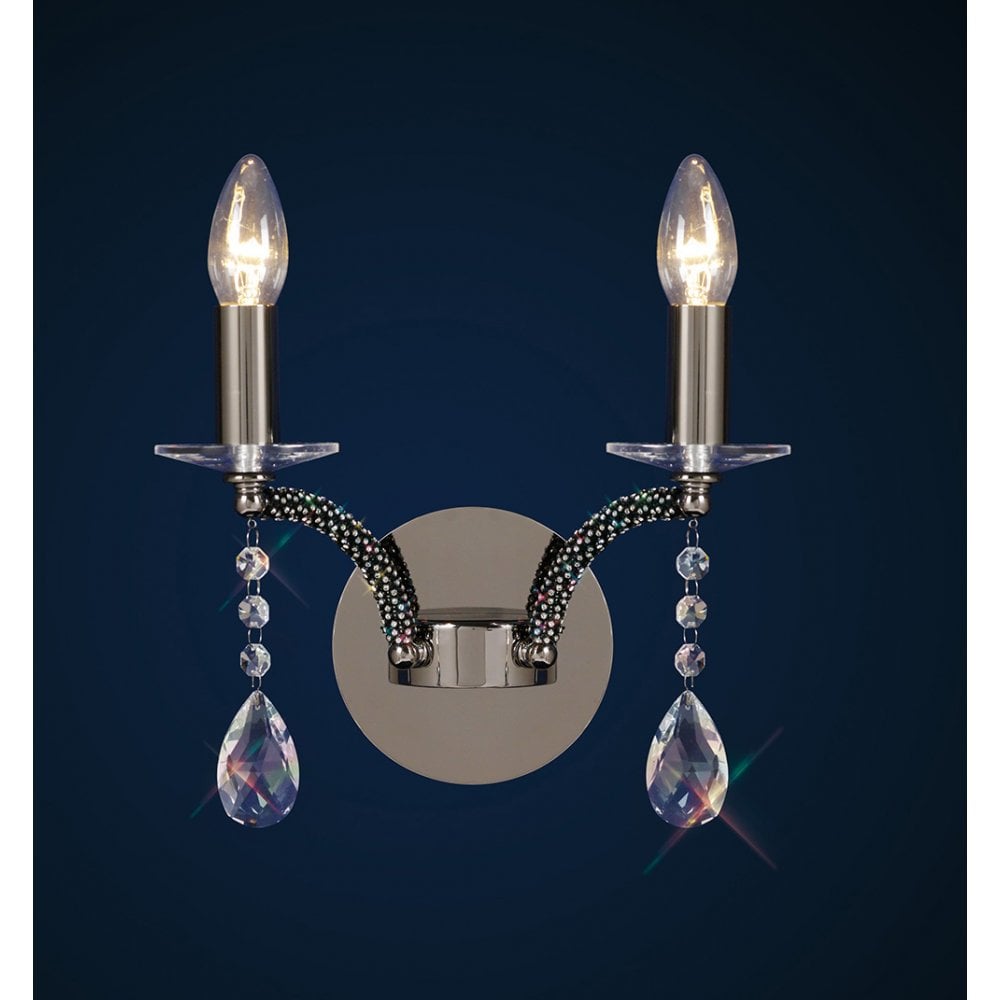 Fiore Dual-Light Wall Sconce in Black Chrome with Clear Crystal Accents