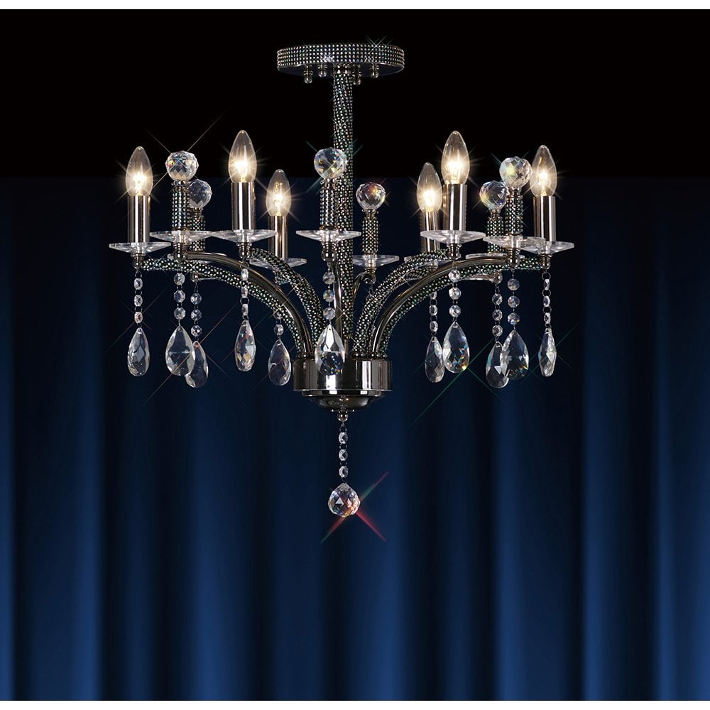 Fiore 6-Light Black Chrome and Crystal Pendant Chandelier