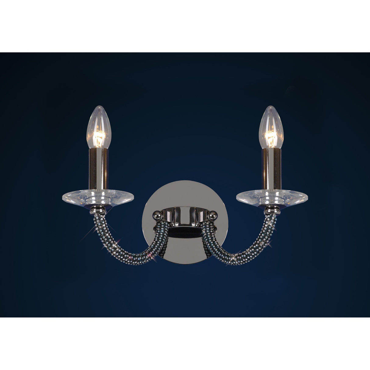 Elena Luxurious Black Chrome & Crystal Dual-Light Wall Lamp with Rocker Switch