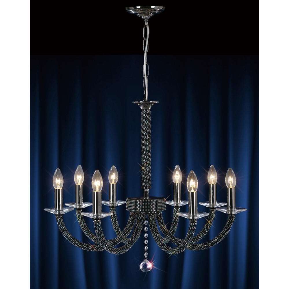 Elena Eight-Light Pendant in Black Chrome with Clear Asfour Crystal