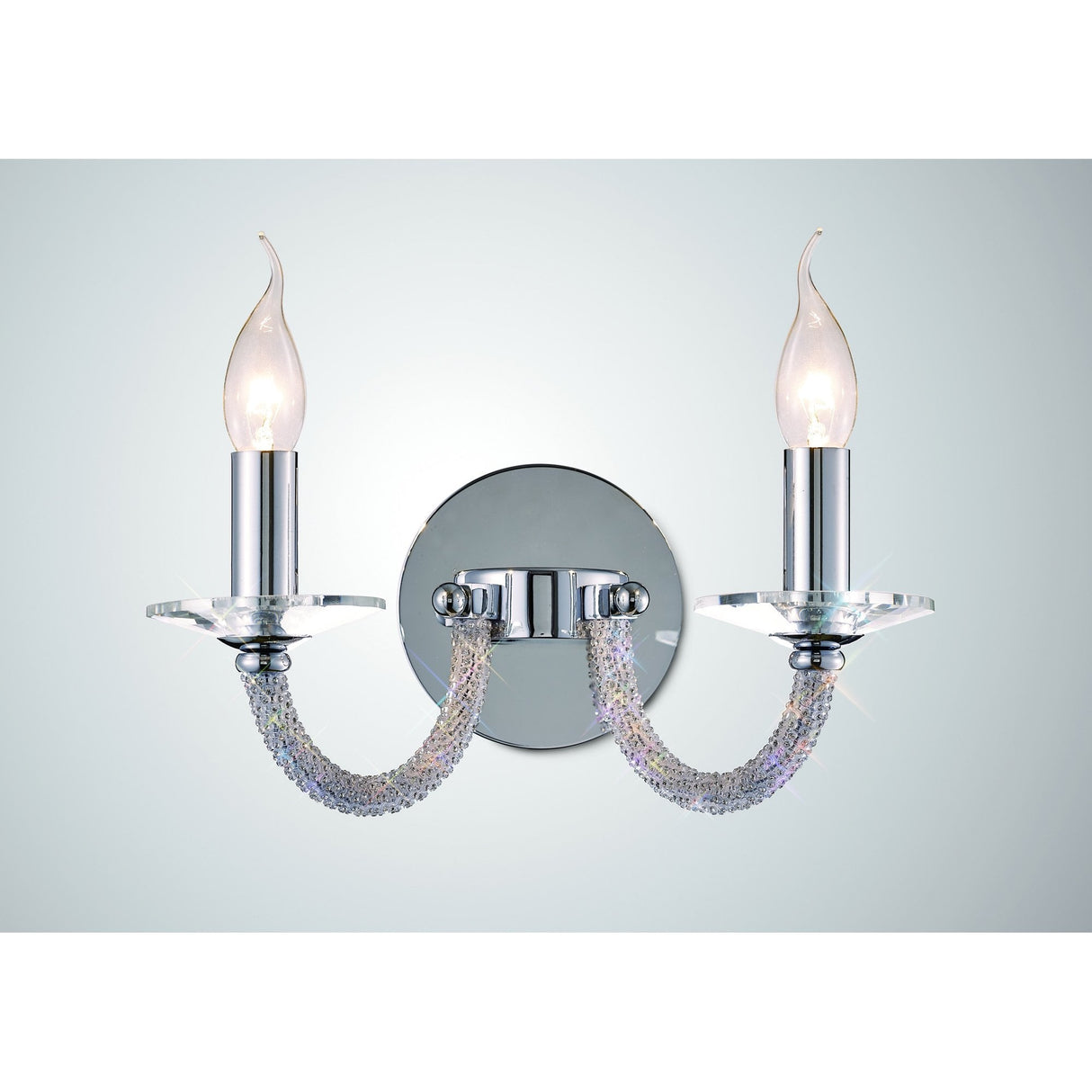 Elena Dual Light Wall Sconce with Polished Chrome and Clear Crystal Accents