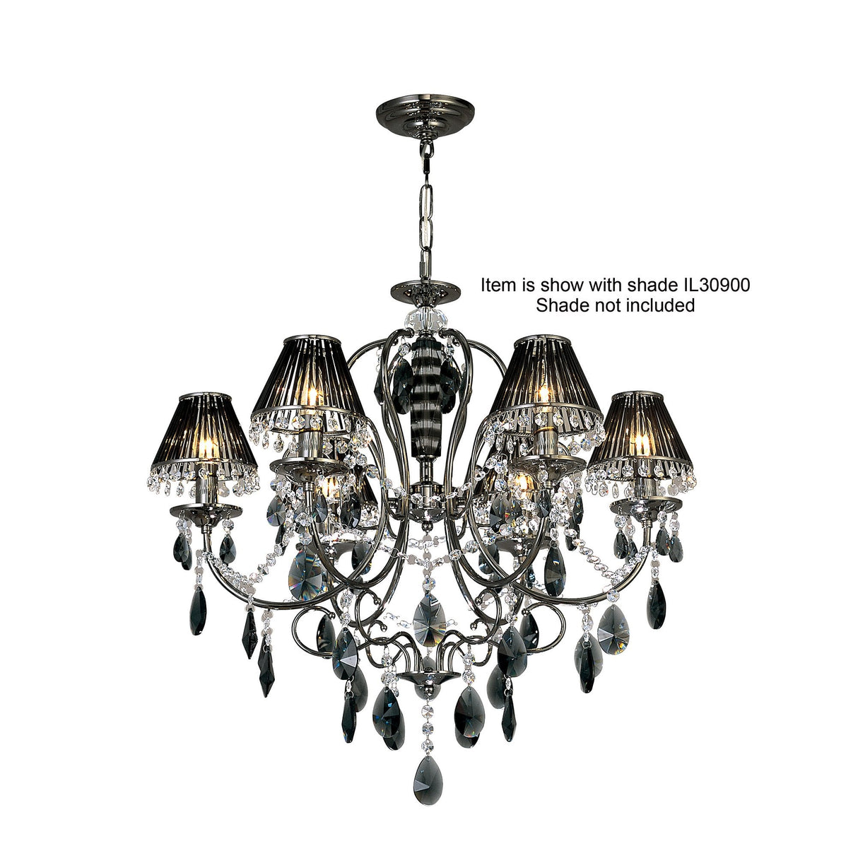 Luna 6-Light Pendant in Black Chrome with Clear and Smoked Crystal Accents
