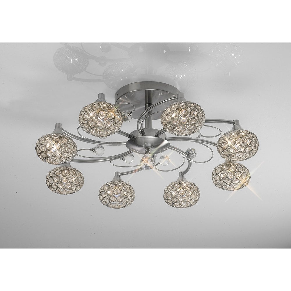 Elegant Satin Nickel & Crystal 8-Light Semi-Flush Ceiling Fixture