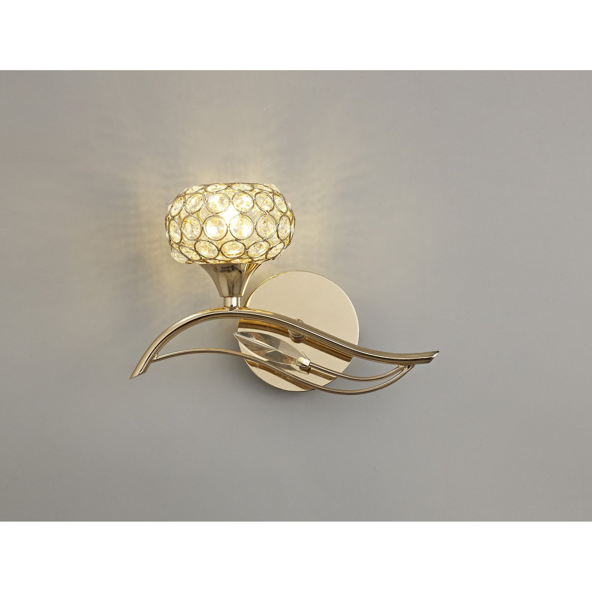 Leimo Left-Sided Wall Light in French Gold with Crystal Accent