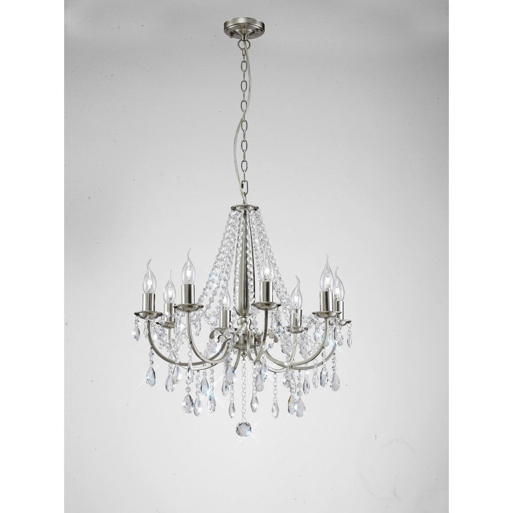 Kyra Satin Nickel and Crystal 8-Light Pendant Chandelier
