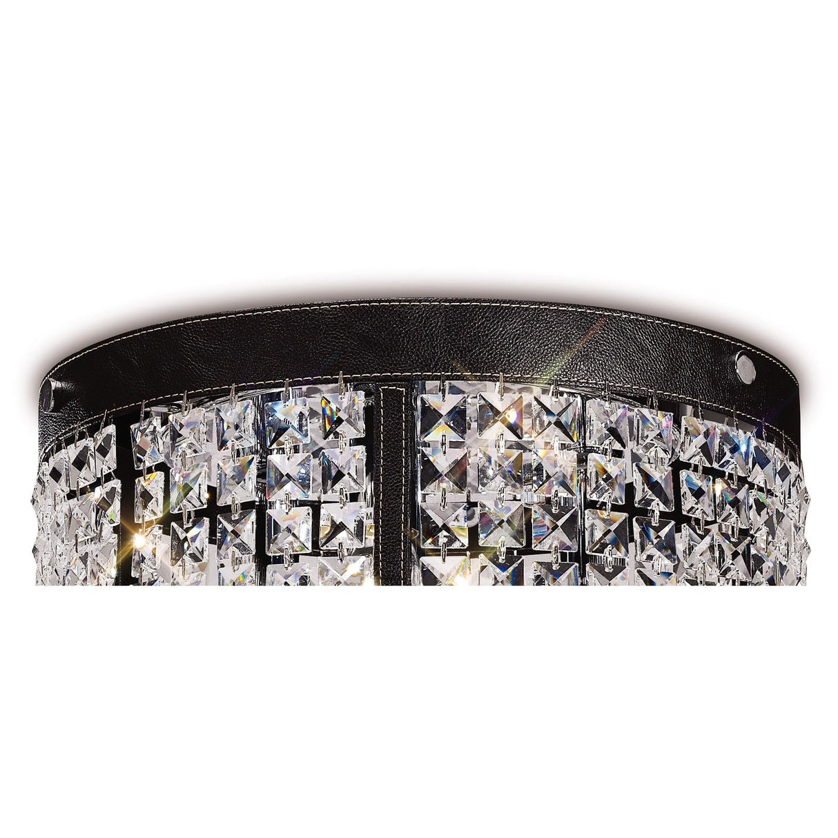 Celsa 3-Light Ceiling Fixture in Polished Chrome with Dark Brown Faux Leather and Crystal Accents