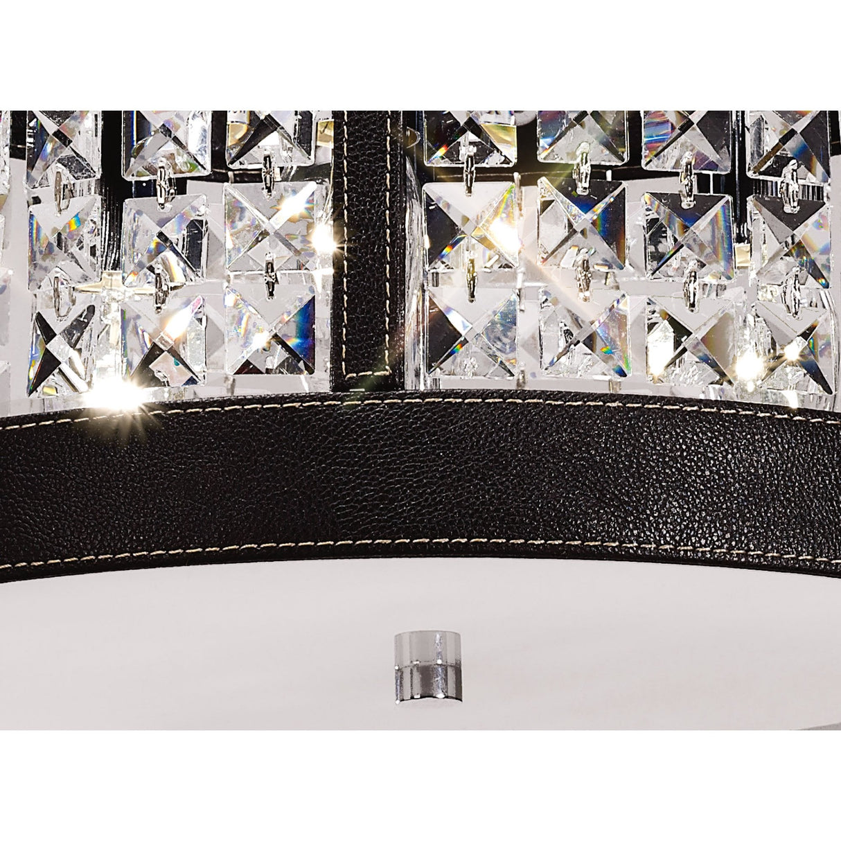 Celsa 3-Light Ceiling Fixture in Polished Chrome with Dark Brown Faux Leather and Crystal Accents