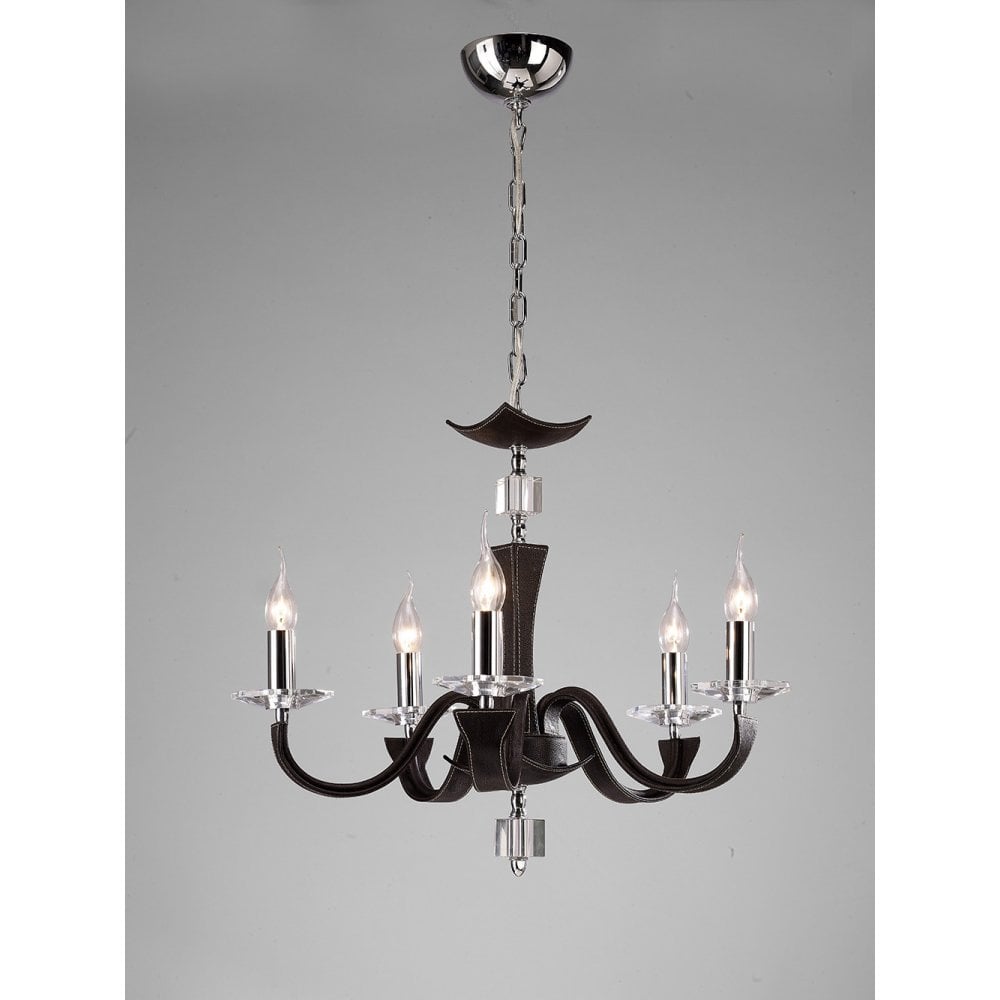 Nardini 5-Light Chrome & Brown Faux Leather Crystal Pendant Chandelier