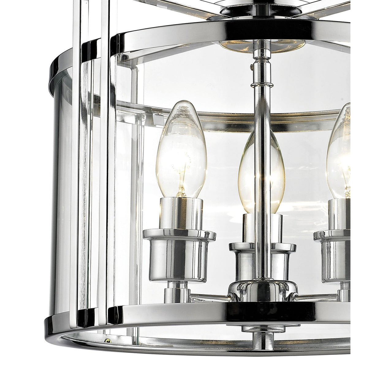 Eaton Polished Chrome 3-Light Semi Ceiling Lantern with Glass Panels