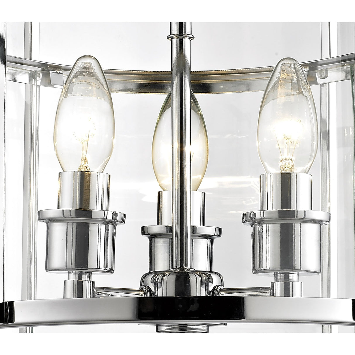 Eaton Polished Chrome 3-Light Semi Ceiling Lantern with Glass Panels