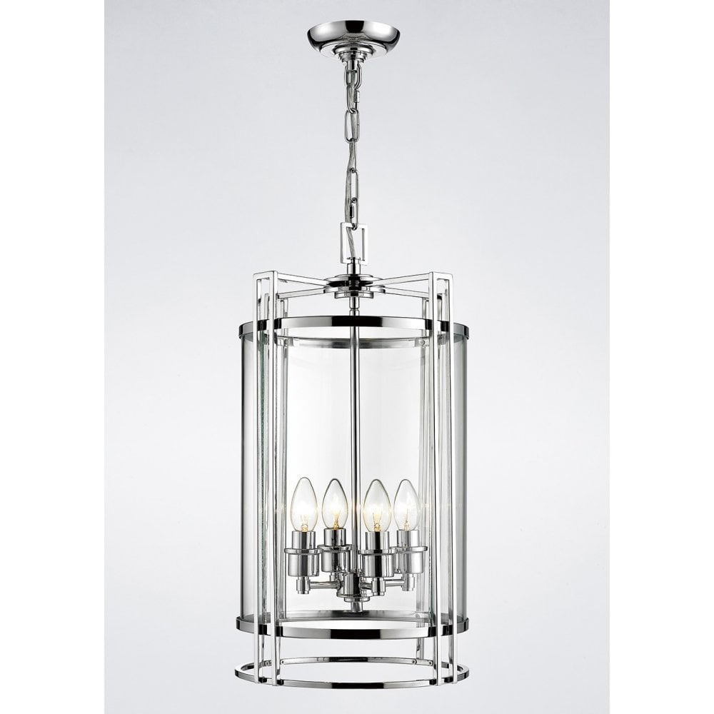 Eaton 4-Light Polished Chrome and Glass Pendant Chandelier