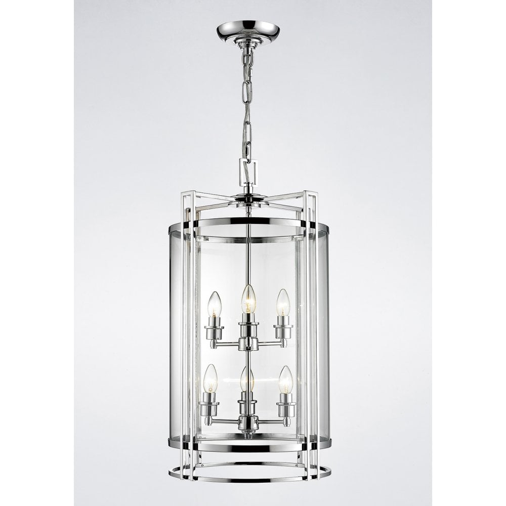 Eaton 6-Light Polished Chrome Glass Pendant Chandelier