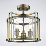 Eaton Semi Flush Mount Ceiling Light in Antique Brass and Glass