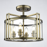 Elegant Eaton Antique Brass and Glass 4-Light Semi Ceiling Fixture