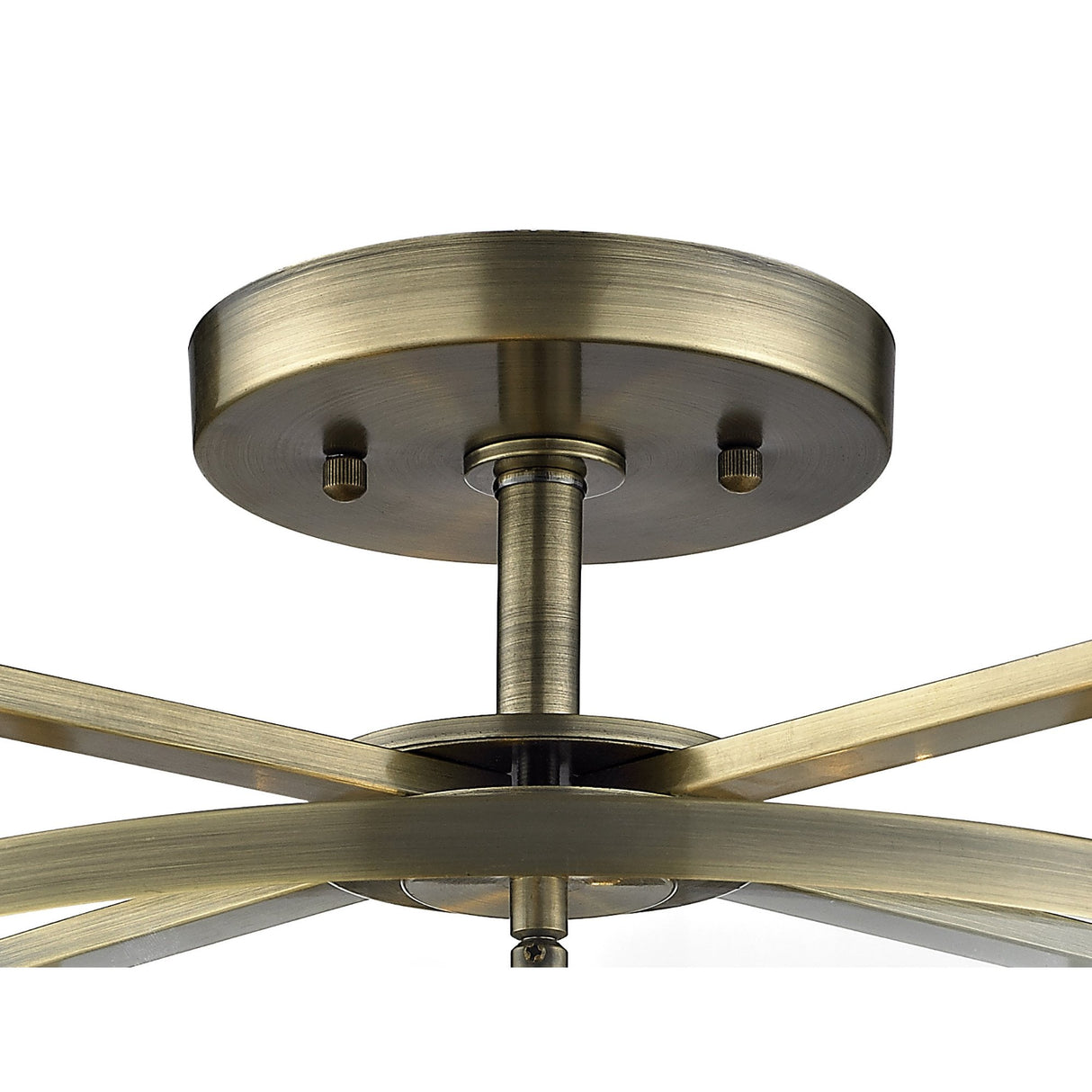 Elegant Eaton Antique Brass and Glass 4-Light Semi Ceiling Fixture