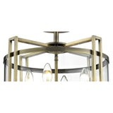 Elegant Eaton Antique Brass and Glass 4-Light Semi Ceiling Fixture