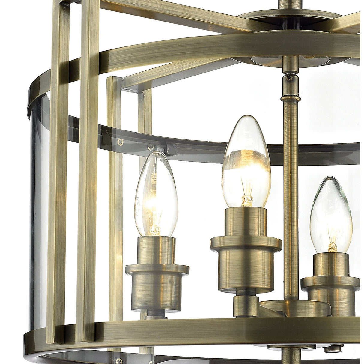 Elegant Eaton Antique Brass and Glass 4-Light Semi Ceiling Fixture