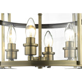 Elegant Eaton Antique Brass and Glass 4-Light Semi Ceiling Fixture