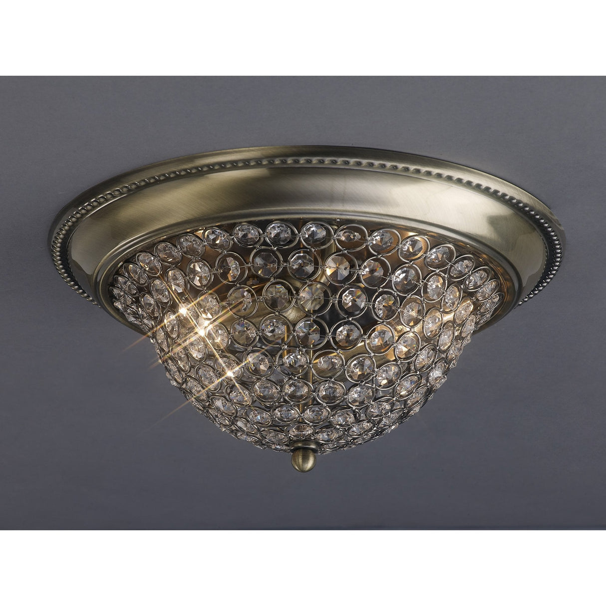 Paloma Medium 2-Light Flush Mount in Antique Brass and Crystal